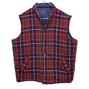 Men's Arrow Red Plaid Blue Reversible Wool Vest L